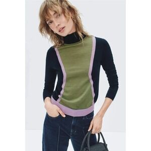 LK Bennett London Colorblock Turtleneck Sweater Navy Green Purple Womens Size M